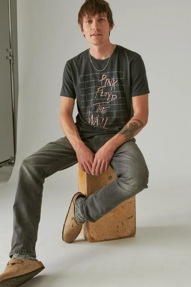 Men Lucky Brand Graphic Tees Pink Floyd The Wall Jet Black