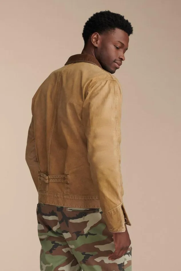 Men Lucky Brand Jackets and Outerwear Corduroy Collar Trucker Jacket Legend Khaki