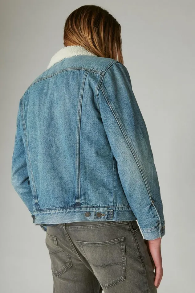 Men Lucky Brand Jackets and Outerwear Faux Shearling Lined Denim Trucker Jacket Noah