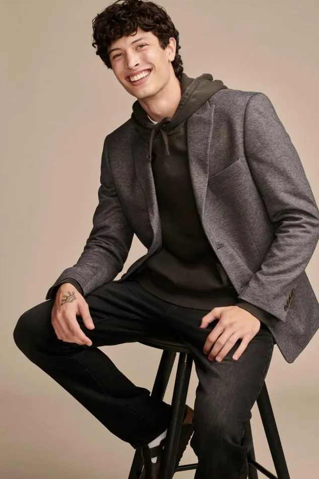 Men Lucky Brand Suit Separates Knit Blazer 4way Stretch Medium Grey