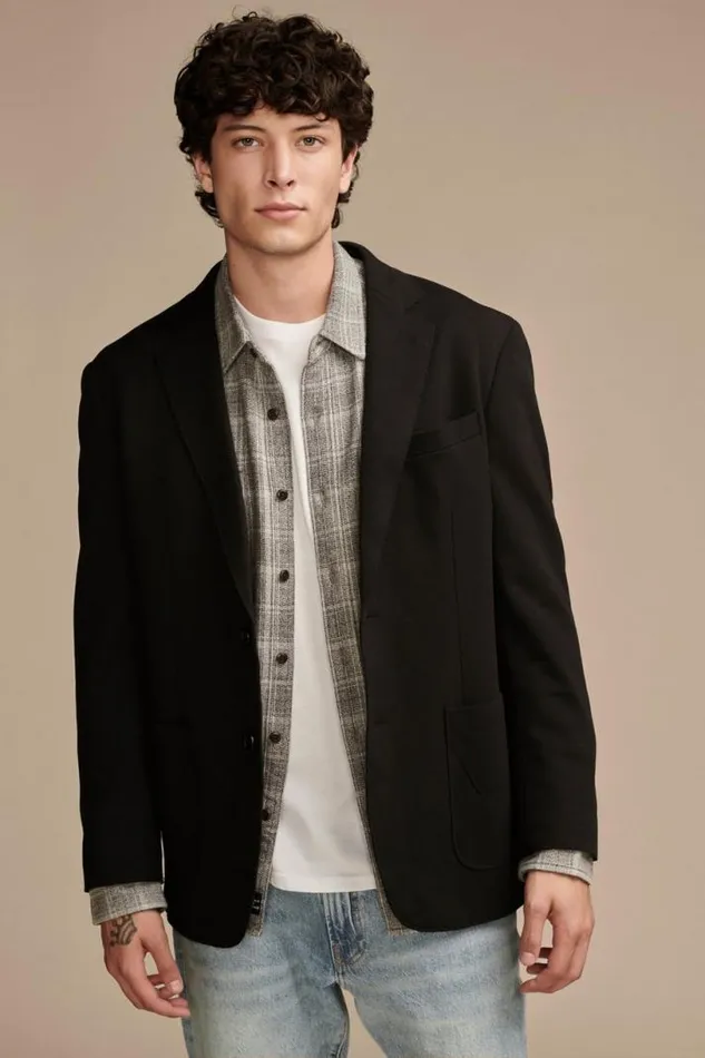 Men Lucky Brand Suit Separates Pique Blazer 4way Stretch Black