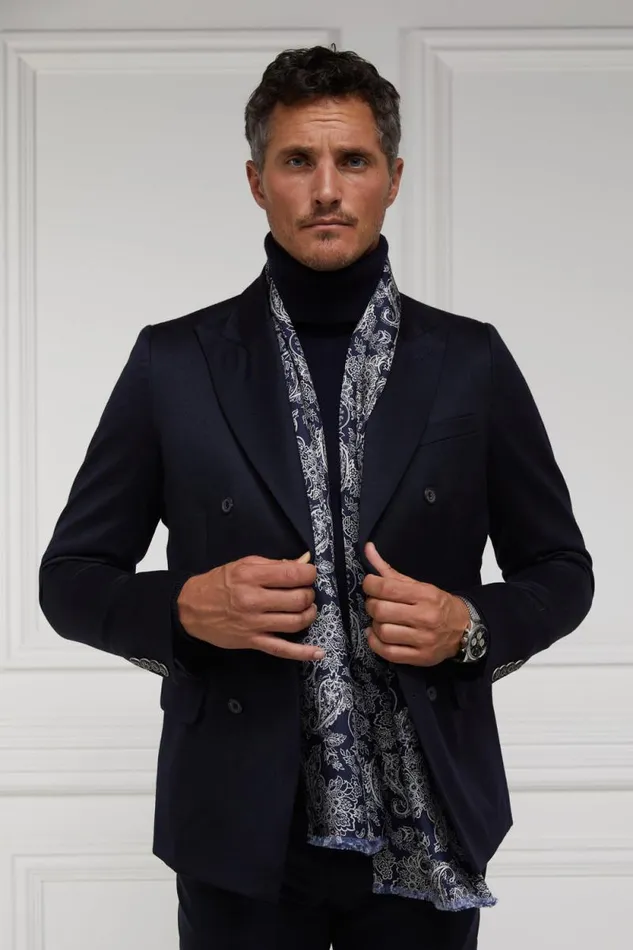 Men Men039s Silk Scarf Ink Navy Cream Paisley Holland Cooper Scarves