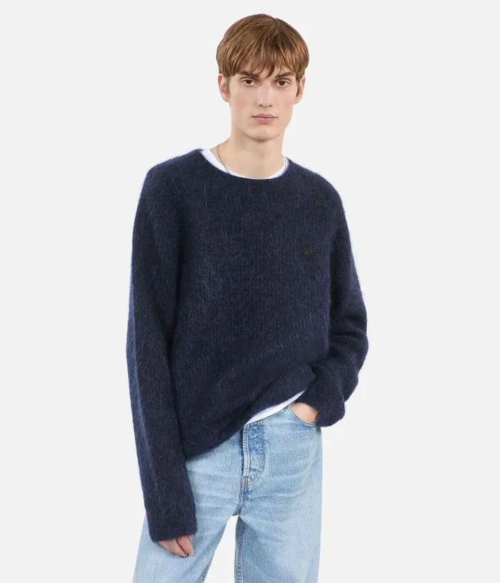 Men Navy Blue Mohair And Wool Sweater THE KOOPLES Sweaters