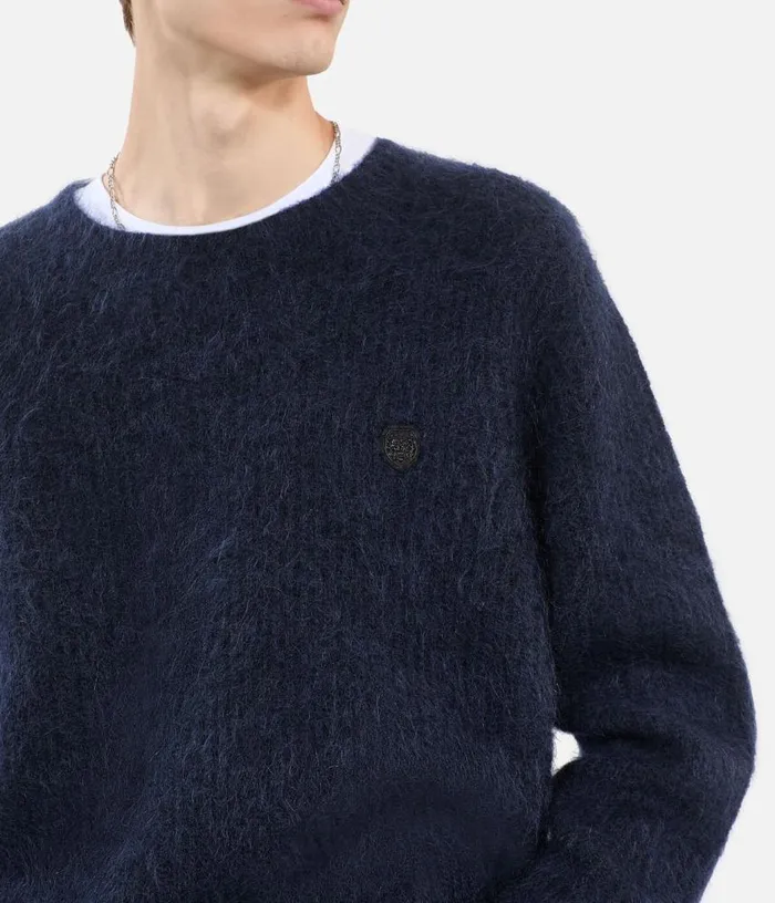 Men Navy Blue Mohair And Wool Sweater THE KOOPLES Sweaters