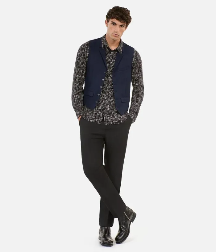Men Navy Blue Wool Blend Waistcoat THE KOOPLES Blazers and Suits