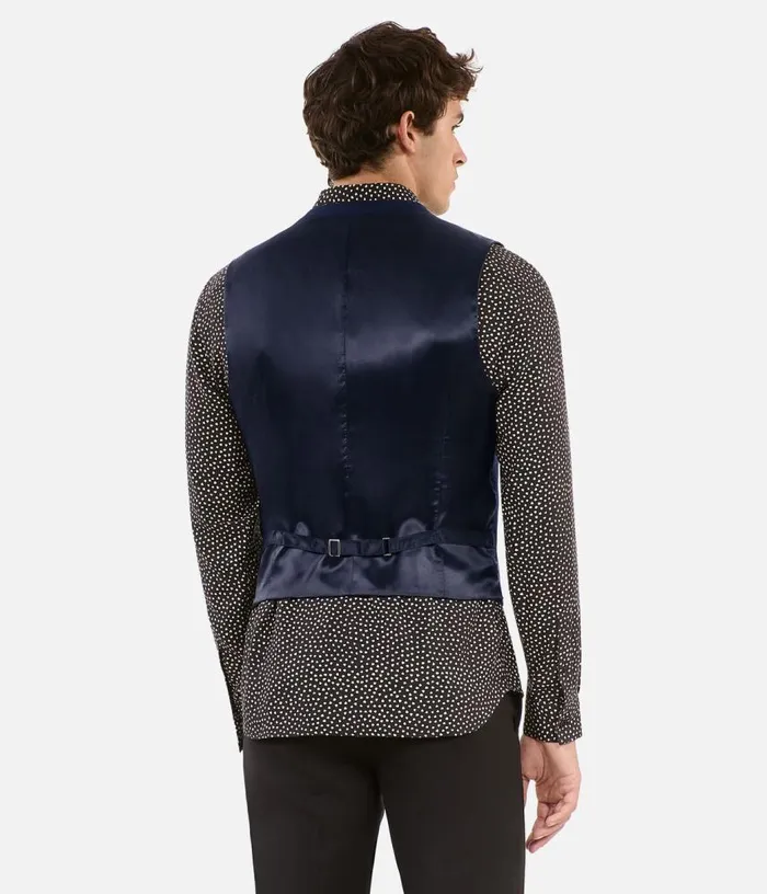Men Navy Blue Wool Blend Waistcoat THE KOOPLES Blazers and Suits