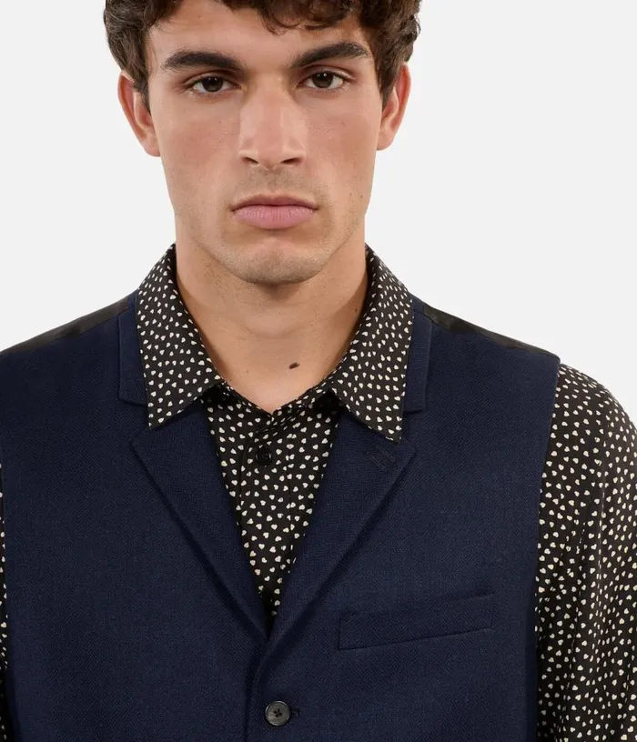 Men Navy Blue Wool Blend Waistcoat THE KOOPLES Blazers and Suits