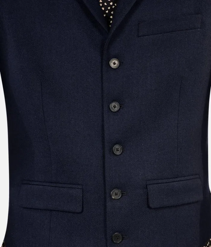 Men Navy Blue Wool Blend Waistcoat THE KOOPLES Blazers and Suits