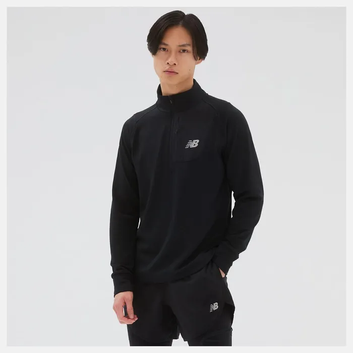 Men NB Heat Grid Half Zip Black New Balance Hoodies and Sweatshirts