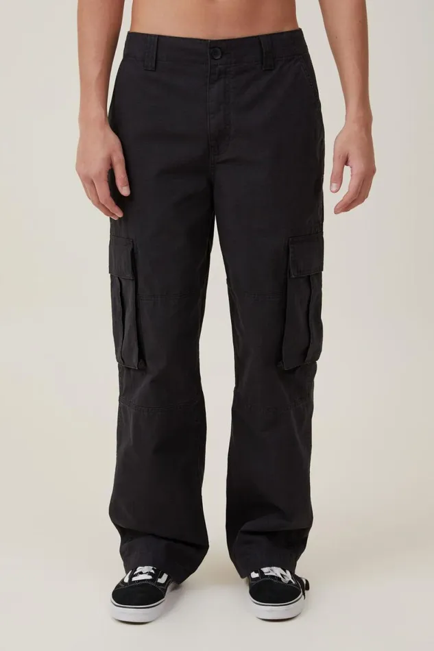 Men Pants Cotton On Baggy Cargo Pant Black Ripstop