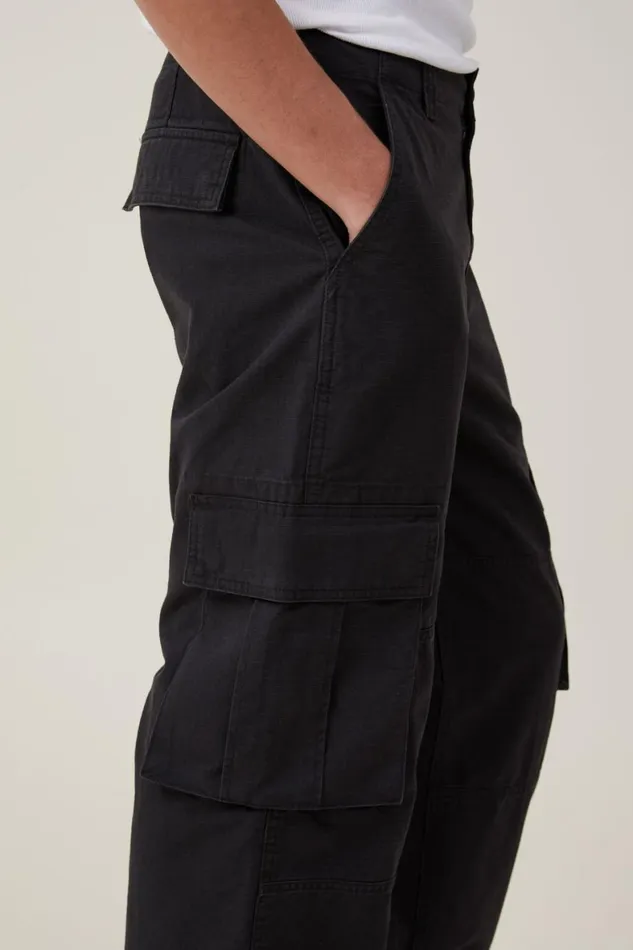 Men Pants Cotton On Baggy Cargo Pant Black Ripstop