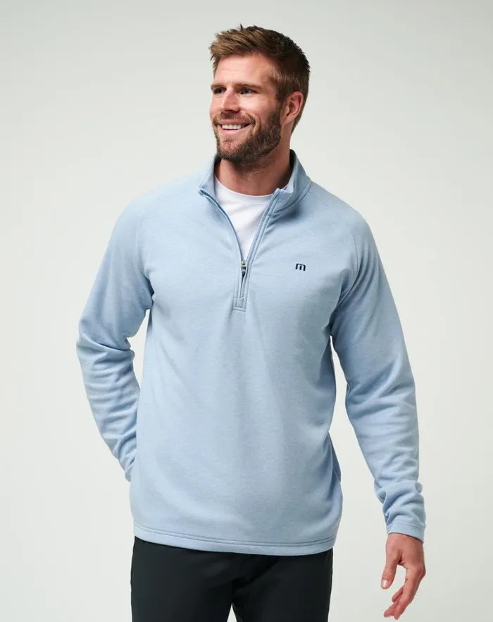 Men Quarter Zips TravisMathew UPGRADED QUARTER ZIP Light Blue