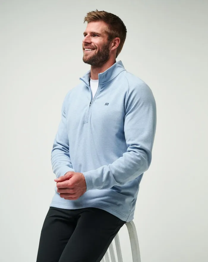 Men Quarter Zips TravisMathew UPGRADED QUARTER ZIP Light Blue Men Quarter Zips TravisMathew UPGRADED QUARTER ZIP Light Blue