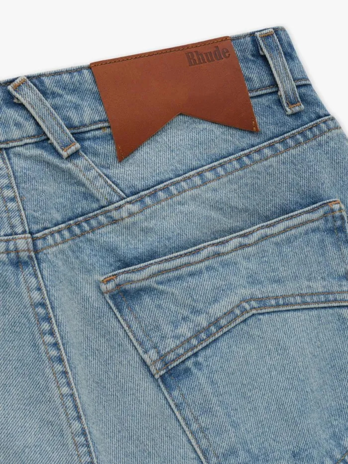 Men Rhude Denim DROP CROTCH DENIM SHORTS Indigo