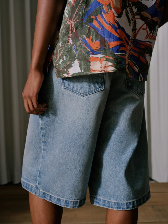 Men Rhude Denim DROP CROTCH DENIM SHORTS Indigo