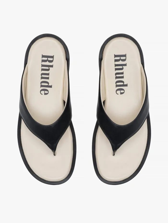 Men Rhude Footwear LOUNGE THONG FLIP FLOPS Blackcreme