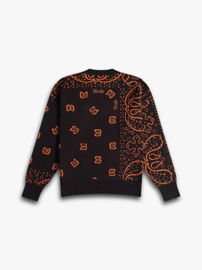Men Rhude Luxe Knitwear BANDANA KNIT CREWNECK Blackorange
