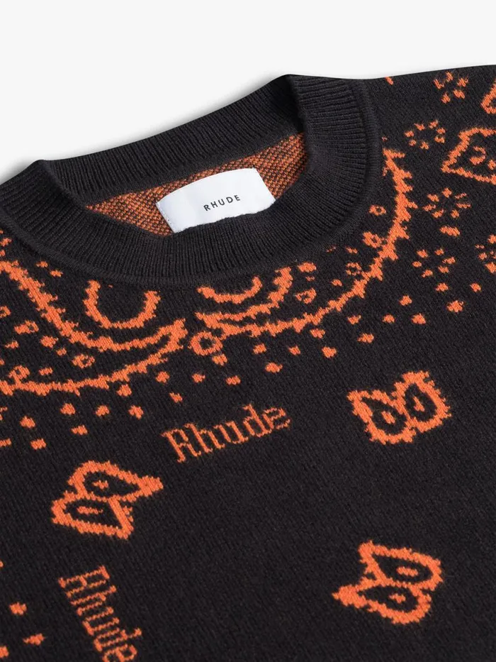 Men Rhude Luxe Knitwear BANDANA KNIT CREWNECK Blackorange