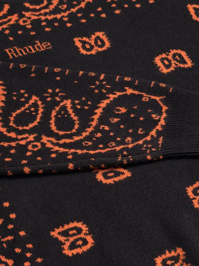 Men Rhude Luxe Knitwear BANDANA KNIT CREWNECK Blackorange