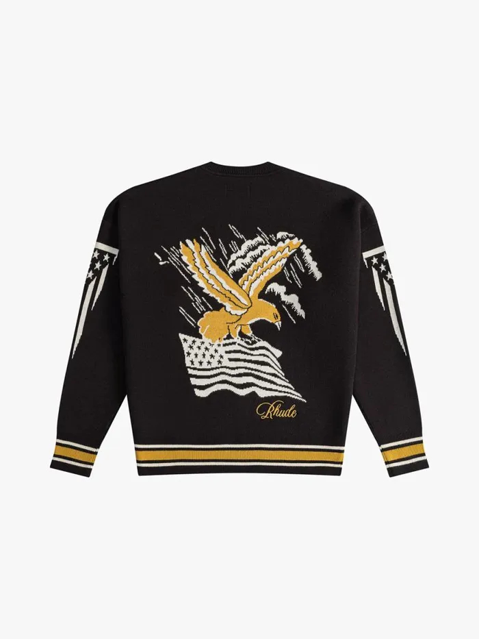 Men Rhude Luxe Knitwear EAGLE SOUVENIR KNIT CREWNECK Blackyellowcreme