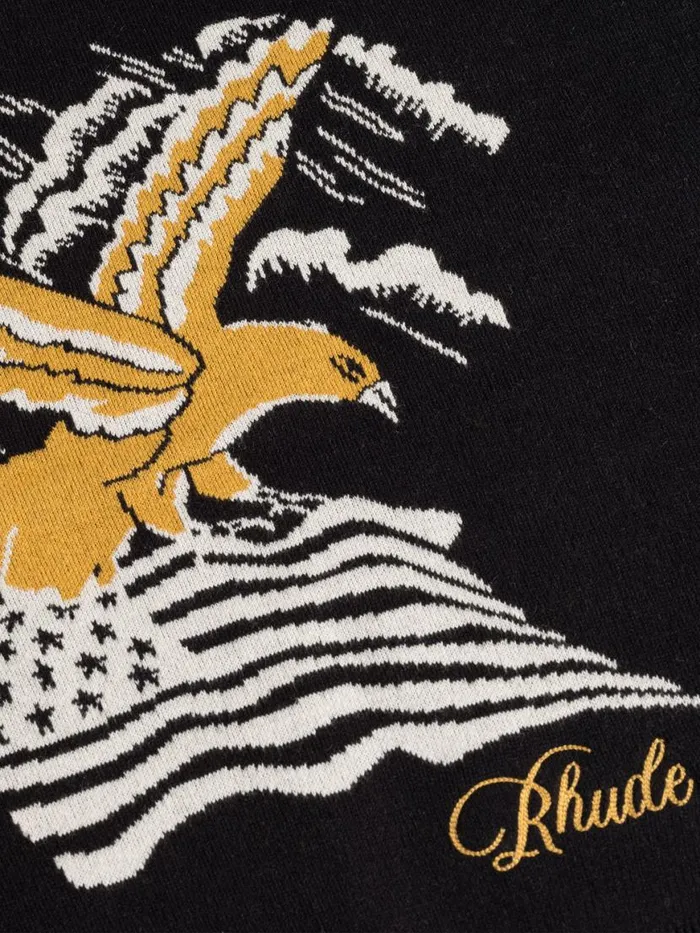 Men Rhude Luxe Knitwear EAGLE SOUVENIR KNIT CREWNECK Blackyellowcreme