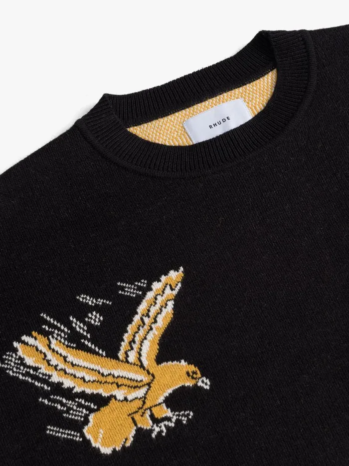 Men Rhude Luxe Knitwear EAGLE SOUVENIR KNIT CREWNECK Blackyellowcreme