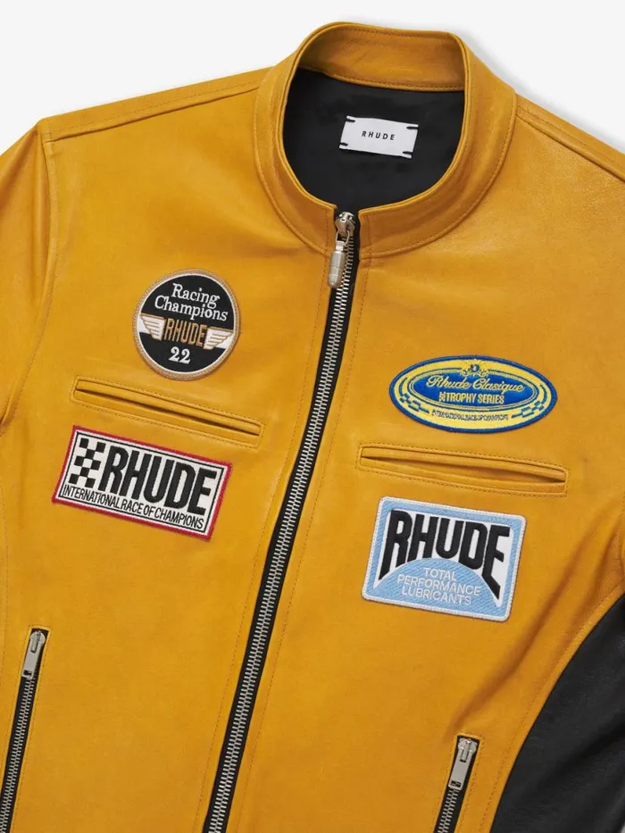 Men Rhude Outerwear LEATHER RACING JACKET Crememustard