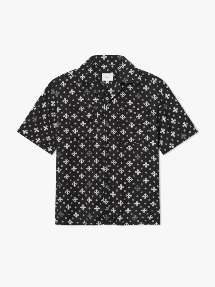 Men Rhude Shirts CROSS BANDANA RAYON SHIRT Blackwhite