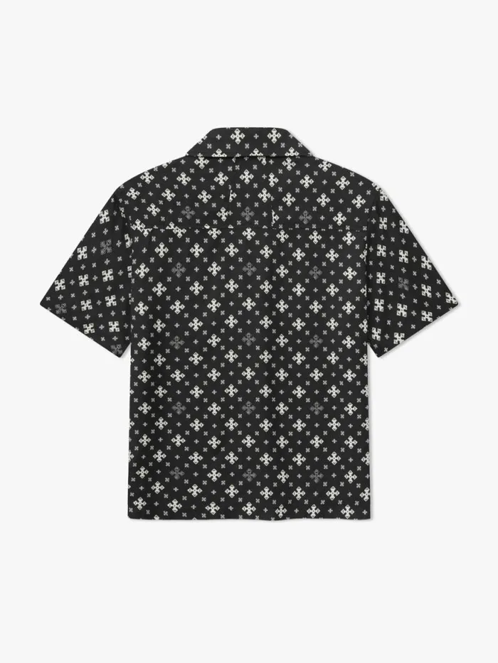 Men Rhude Shirts CROSS BANDANA RAYON SHIRT Blackwhite
