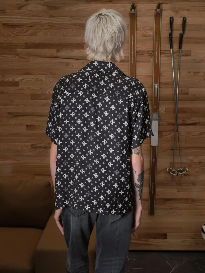 Men Rhude Shirts CROSS BANDANA RAYON SHIRT Blackwhite