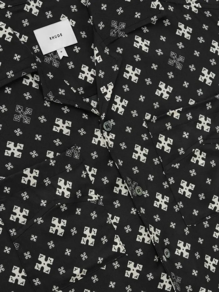 Men Rhude Shirts CROSS BANDANA RAYON SHIRT Blackwhite
