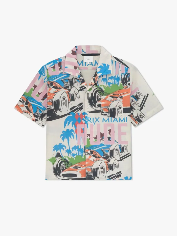 Men Rhude Shirts LINEN GRAND PRIX BUTTON UP Multi
