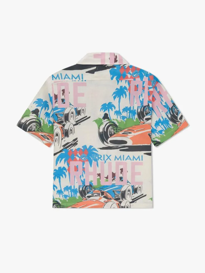 Men Rhude Shirts LINEN GRAND PRIX BUTTON UP Multi