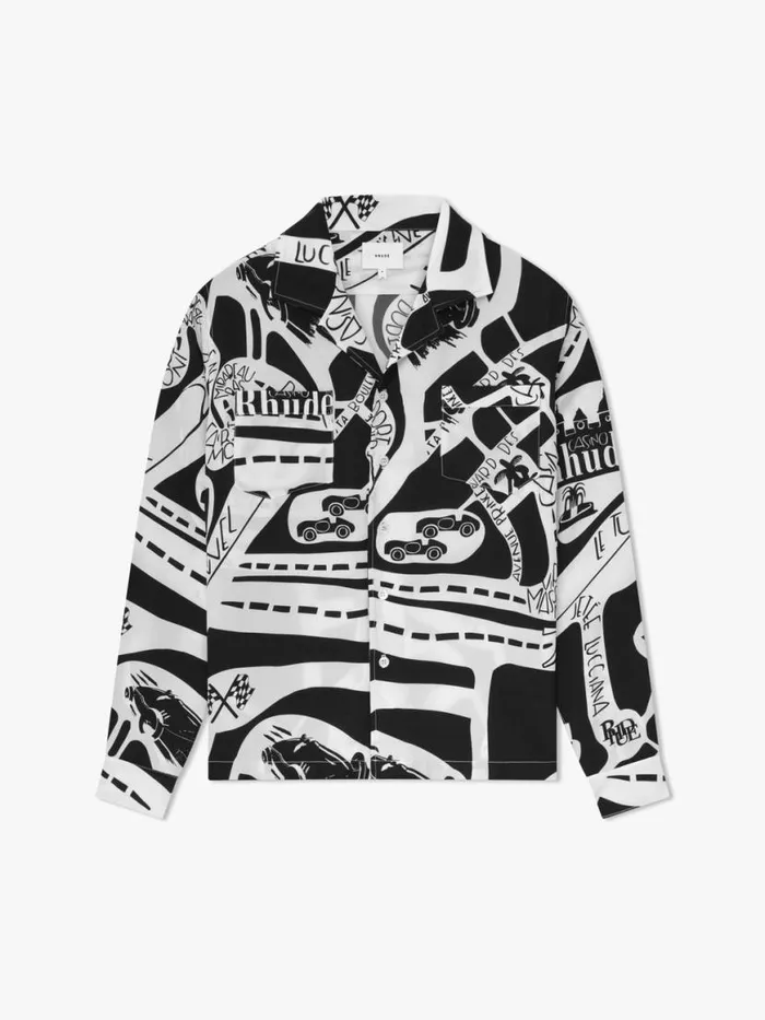 Men Rhude Shirts STRADA SILK LS SHIRT Blackwhite