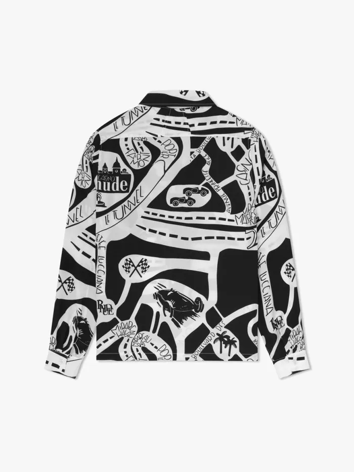 Men Rhude Shirts STRADA SILK LS SHIRT Blackwhite