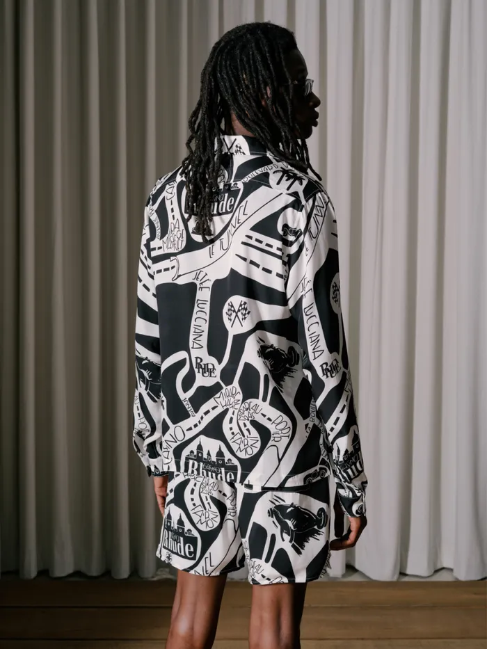 Men Rhude Shirts STRADA SILK LS SHIRT Blackwhite