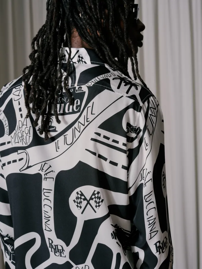 Men Rhude Shirts STRADA SILK LS SHIRT Blackwhite
