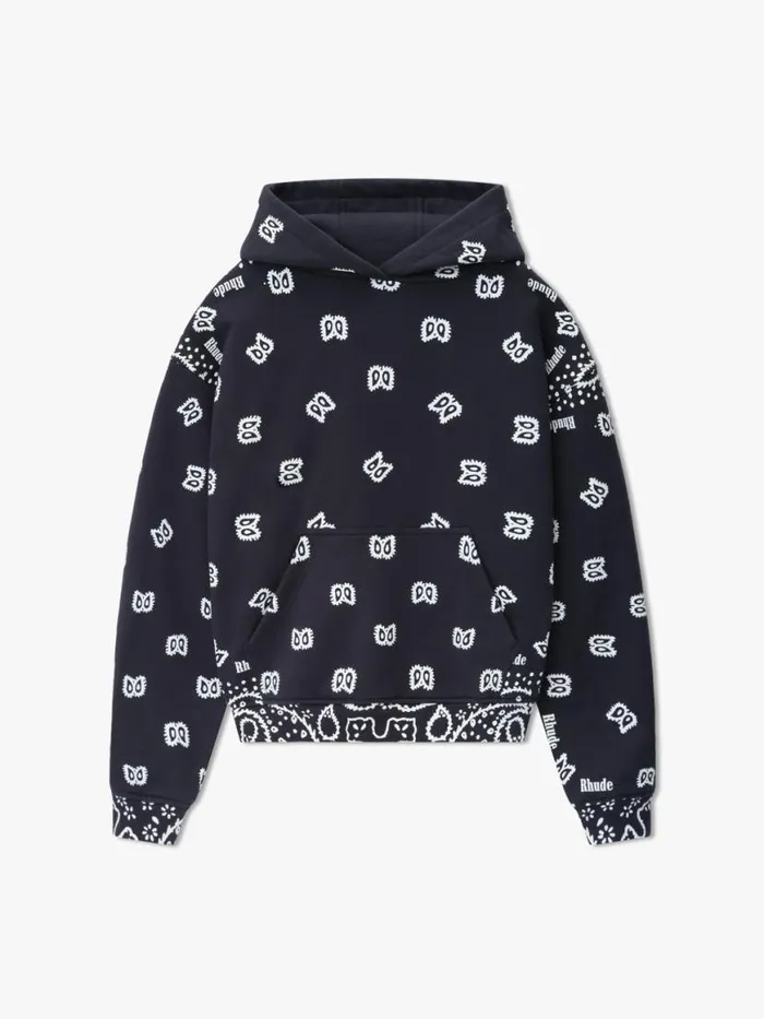 Men Rhude Sweatshirts BANDANA PRINT HOODIE Vtg Black