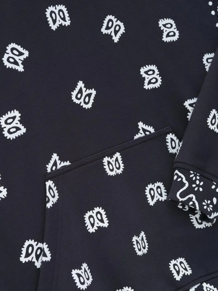 Men Rhude Sweatshirts BANDANA PRINT HOODIE Vtg Black