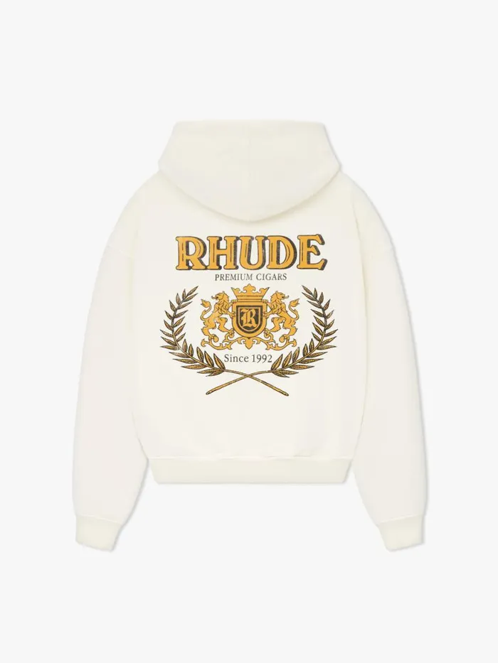 Men Rhude Sweatshirts CRESTA CIGAR HOODIE Vtg White