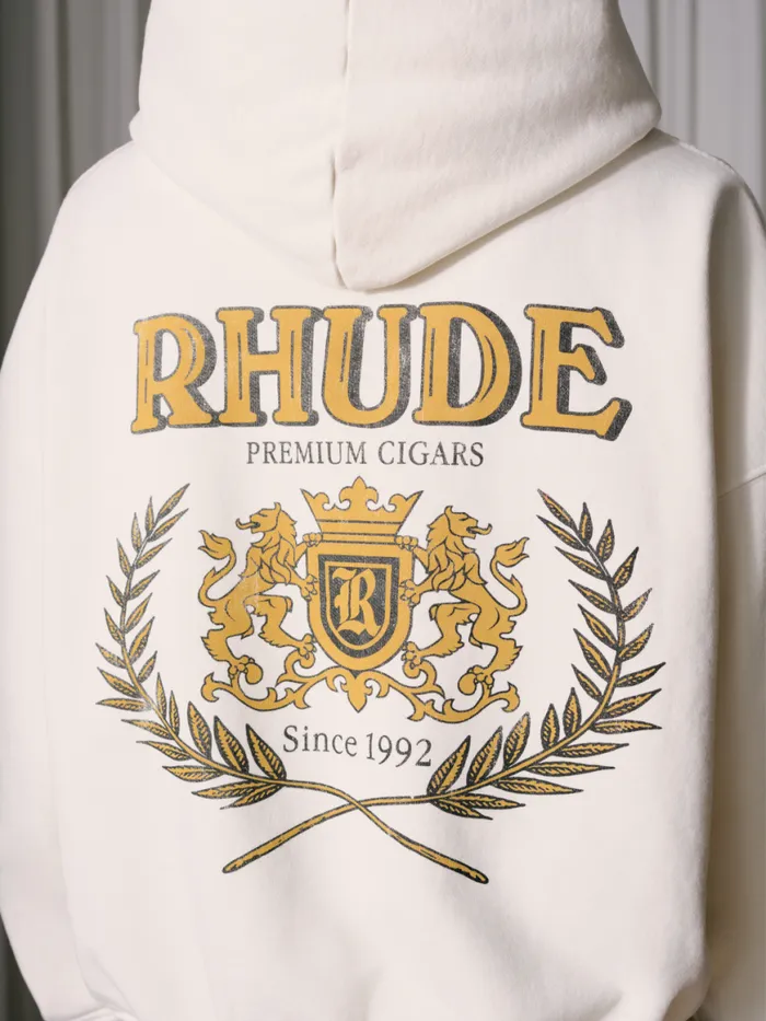 Men Rhude Sweatshirts CRESTA CIGAR HOODIE Vtg White