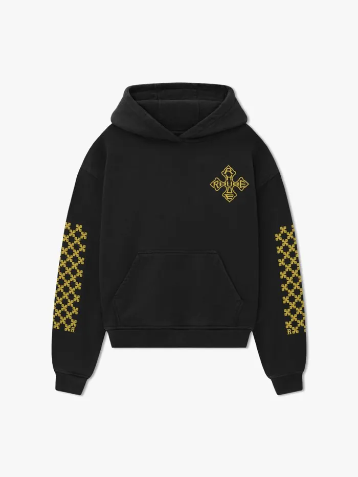 Men Rhude Sweatshirts CROSS HOODIE Vtg Black