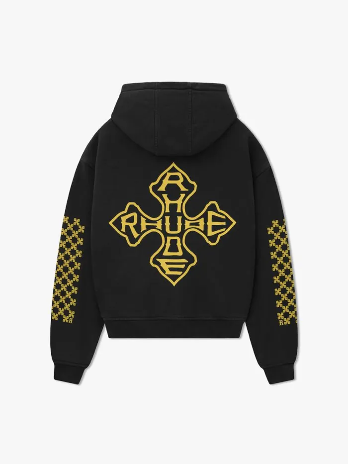 Men Rhude Sweatshirts CROSS HOODIE Vtg Black