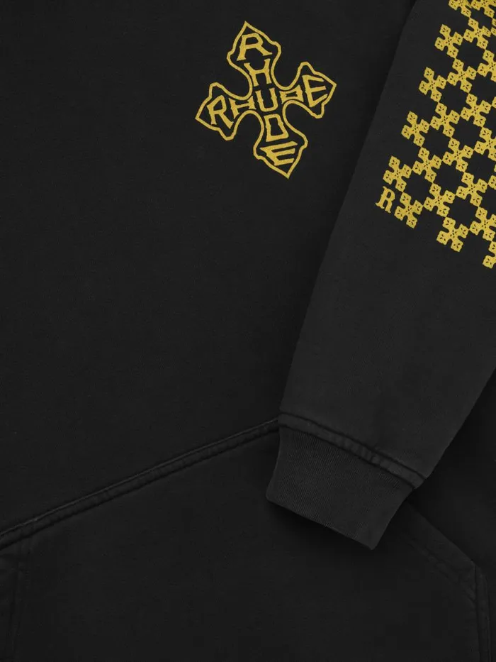 Men Rhude Sweatshirts CROSS HOODIE Vtg Black