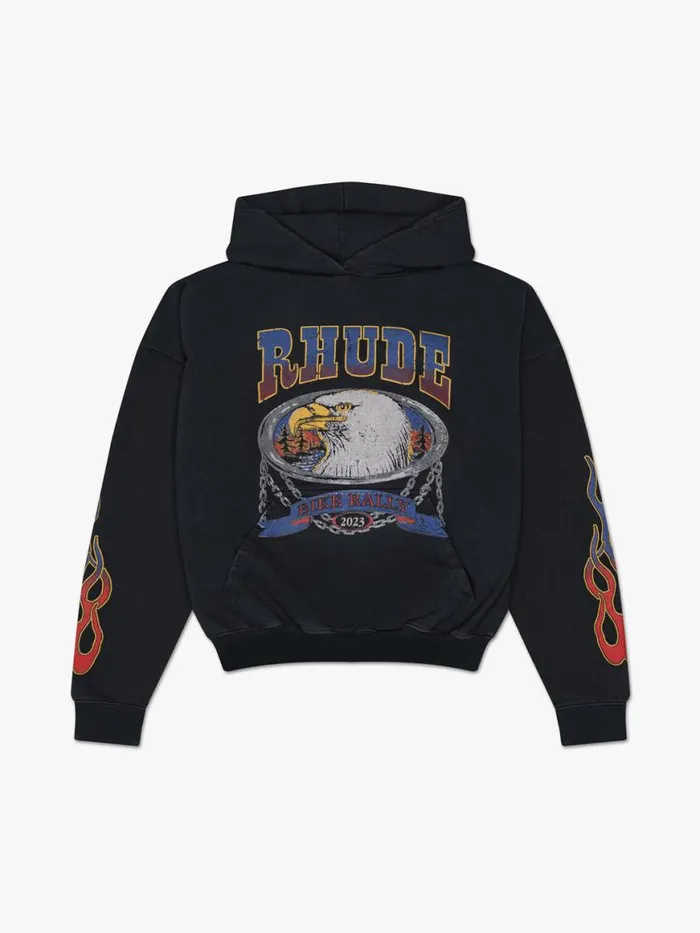 Men Rhude Sweatshirts SCREAMING EAGLE HOODIE Vtg Black