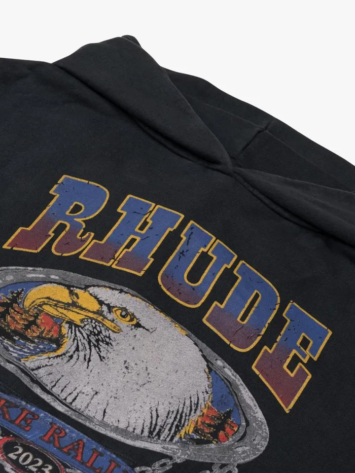 Men Rhude Sweatshirts SCREAMING EAGLE HOODIE Vtg Black
