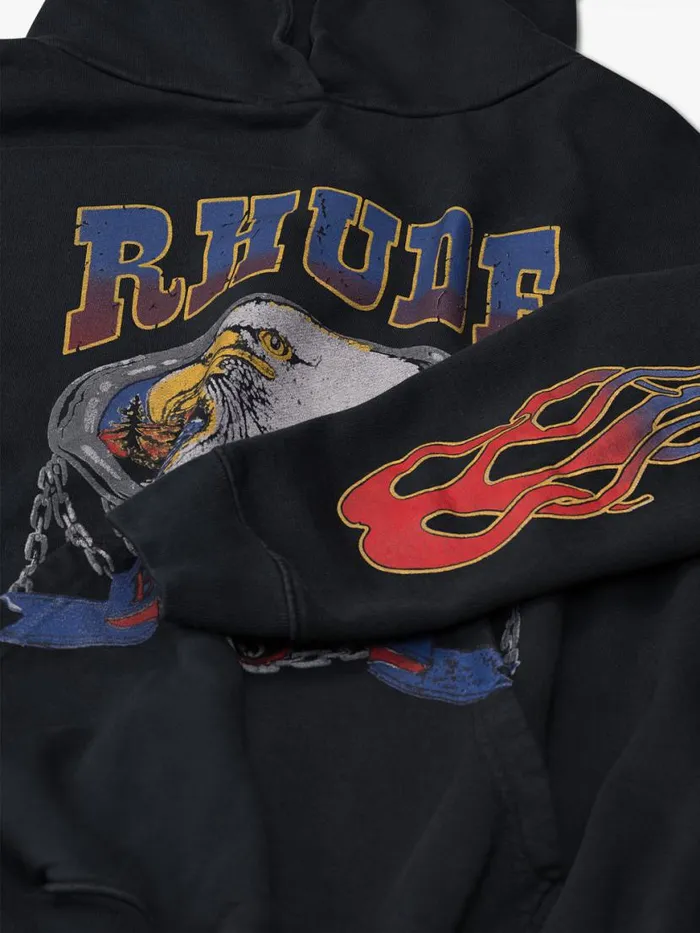 Men Rhude Sweatshirts SCREAMING EAGLE HOODIE Vtg Black
