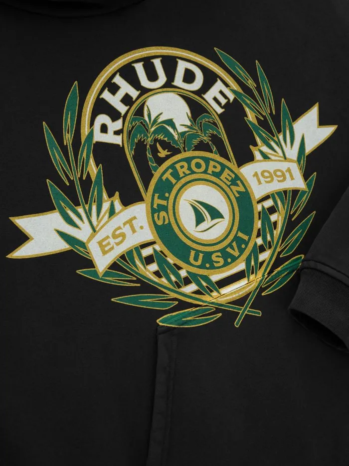 Men Rhude Sweatshirts STTROPEZ YACHT CREST HOODIE Vtg Black