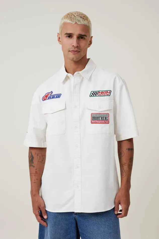 Men Shirts and Polos Cotton On Garage Short Sleeve Shirt Off White