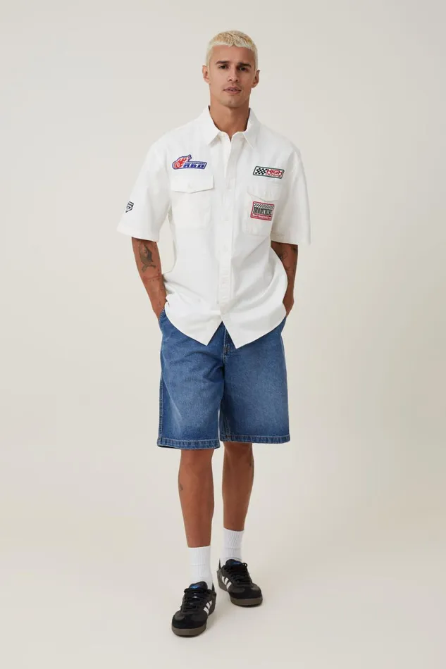 Men Shirts and Polos Cotton On Garage Short Sleeve Shirt Off White